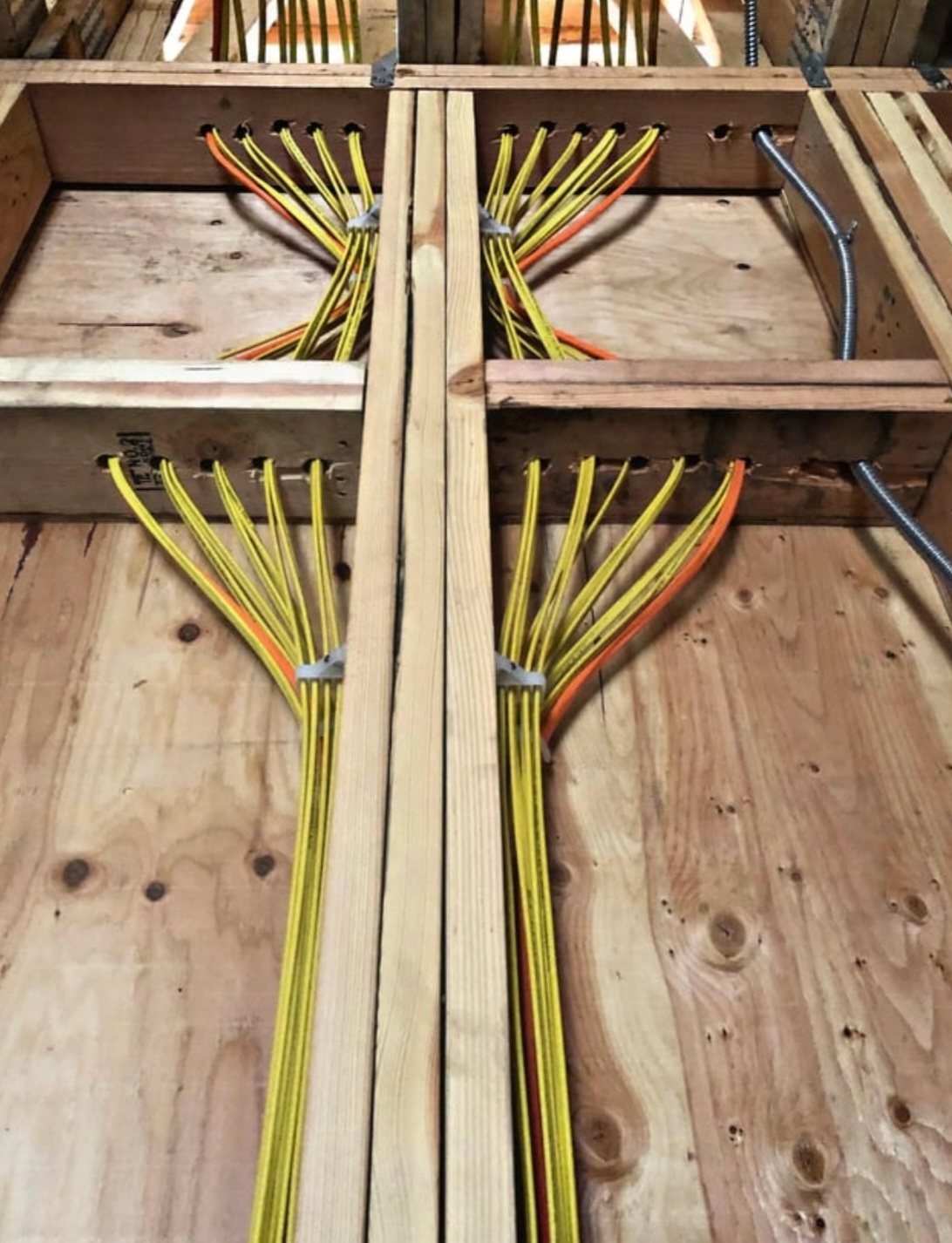 Neatly bundled wire runs installed by Voltec Electric